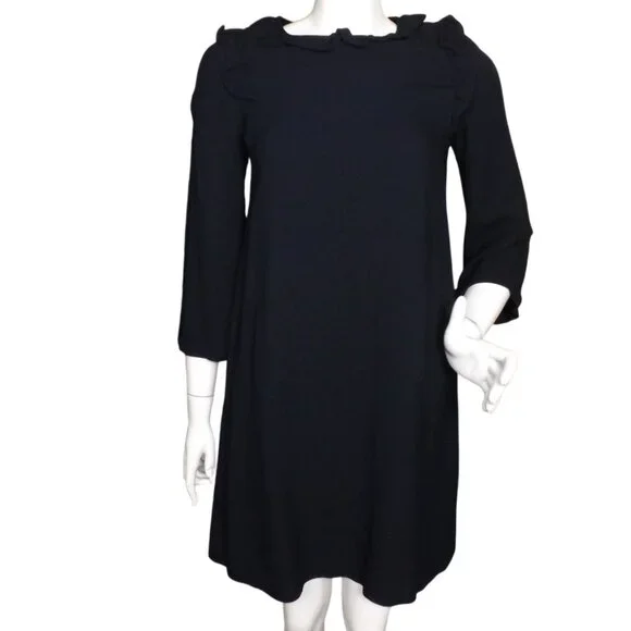 A.P.C. Dress, 36/XS, Ruffle Neck/Shoulder, Dark/Navy Blue, POCKETS, Short, Shift - Picture 11 of 14